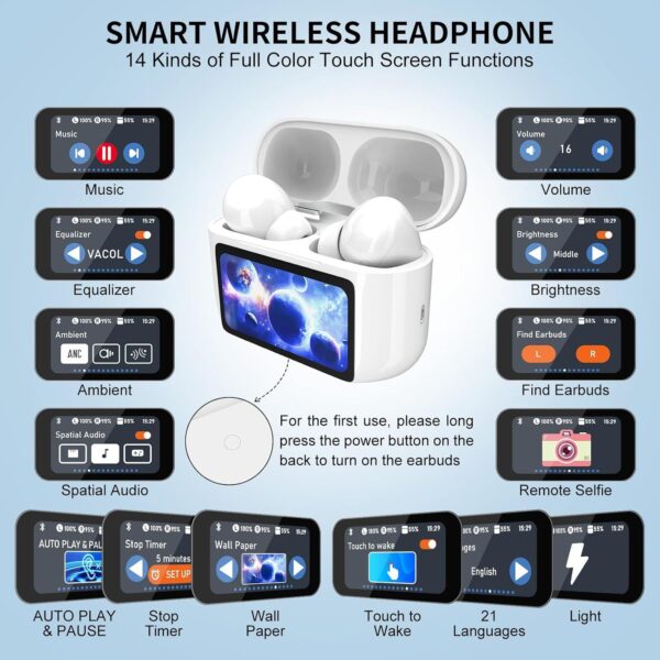 Wireless Earbuds, 5.4 Bluetooth Headphones With Touch Screen Ear Buds, ANC ENC Noise Cancelling Earbuds Headphones With Microphone, Wireless Bluetooth In Ear Earphones For Android IOS Phones - Image 5