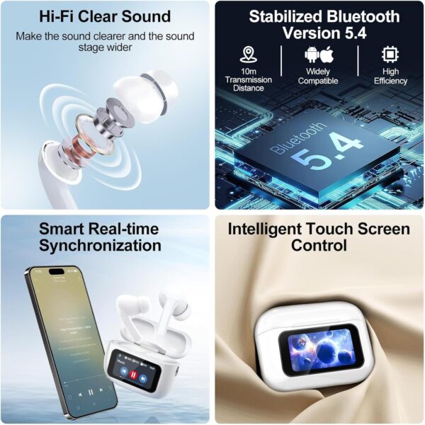 Wireless Earbuds, 5.4 Bluetooth Headphones With Touch Screen Ear Buds, ANC ENC Noise Cancelling Earbuds Headphones With Microphone, Wireless Bluetooth In Ear Earphones For Android IOS Phones - Image 8